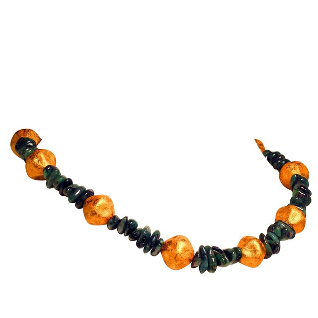 Emerald Chips and Goldy Czech Nugget Necklace For Sale - Image 4 of 10