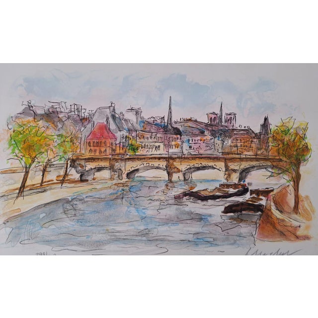 Urbain Huchet (1930-2014) The Seine and Notre Dame Color lithograph on vellum Signed and numbered in pencil by the artist...