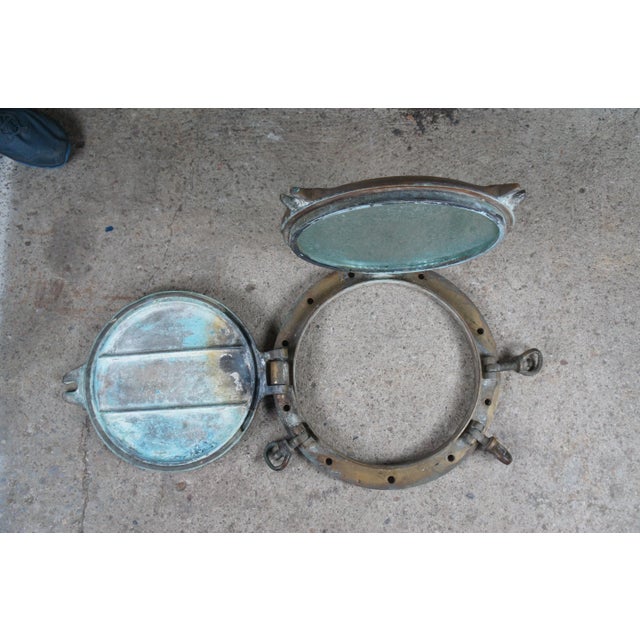Early 20th Century Early 20th Century Solid Brass Maritime Ships Porthole Storm Cover Window For Sale - Image 5 of 13