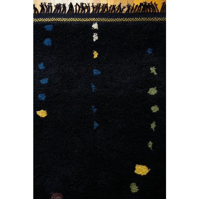 Midnight Black With Multicolor Linear Dot Pattern Handmade-To-Order Moroccan Wool Rug - 4x6 Ft For Sale In New York - Image 6 of 10
