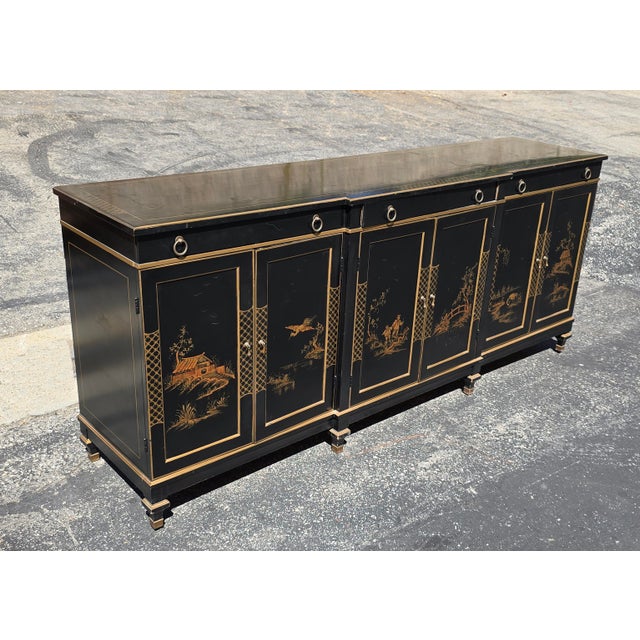 Vintage Chinese Asian Black Lacquer Chinoiserie Sideboard Credenza Greene Hinkle For Sale - Image 4 of 18