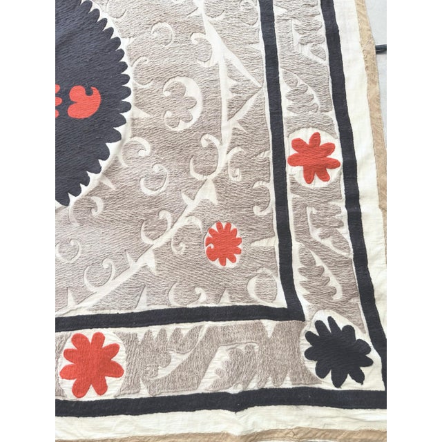 Mid-Century Modern Brown Suzani Tablecloth, 4'4'' X 4'8'' For Sale - Image 3 of 8