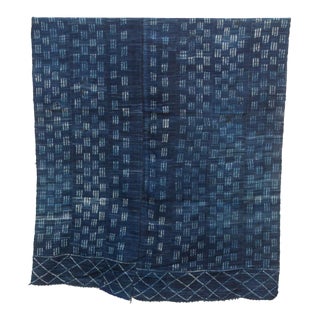 Ticking Pattern Indigo Mud Cloth Throw For Sale