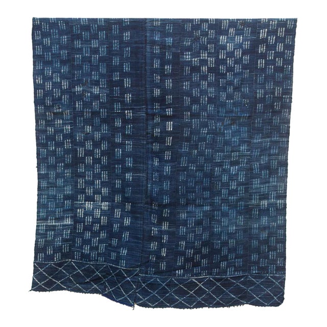 Ticking Pattern Indigo Mud Cloth Throw For Sale