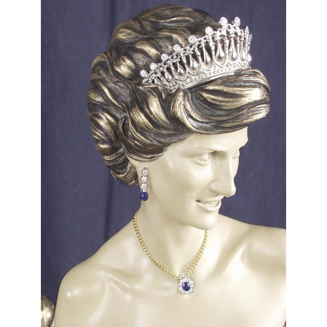 Figurative Princess Diana, Bronze & Gold Gilded Sculpture -Adorned With Diamond & Sapphire Jewelry For Sale - Image 3 of 6