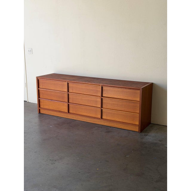 Mid-Century Modern 1960s Mid Century Danish Teak 9 Drawer Dresser Long Lowboy For Sale - Image 3 of 11