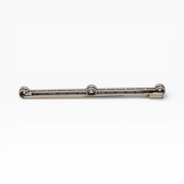 Early 20th Century Art Deco Diamond Bar Brooch - 1ct Old European Cut Diamonds - Platinum & 18k For Sale - Image 6 of 6