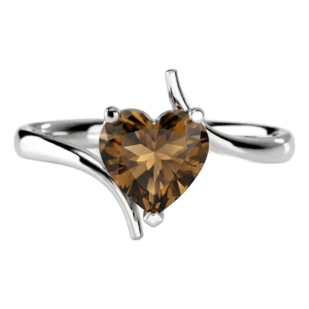 Heart Cut Brown Gemstone Ring, Smoky Topaz 925 Silver Ring Us 7 For Sale