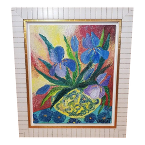Original Céline Chourlet "Bouquet d'Iris Mauve" Oil Painting With Coa