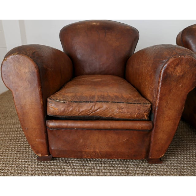 Pair of Antique French Leather Club Chairs - Circa 1920s For Sale - Image 9 of 16