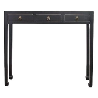 Black Vintage Chinese 37" Long 3-Drawer Console Table For Sale