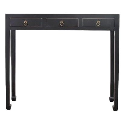 Black Vintage Chinese 37" Long 3-Drawer Console Table For Sale