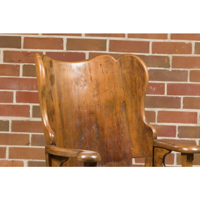 Wood Rustic 19th Century English Walnut Lambing Chair with Carved Base For Sale - Image 7 of 12