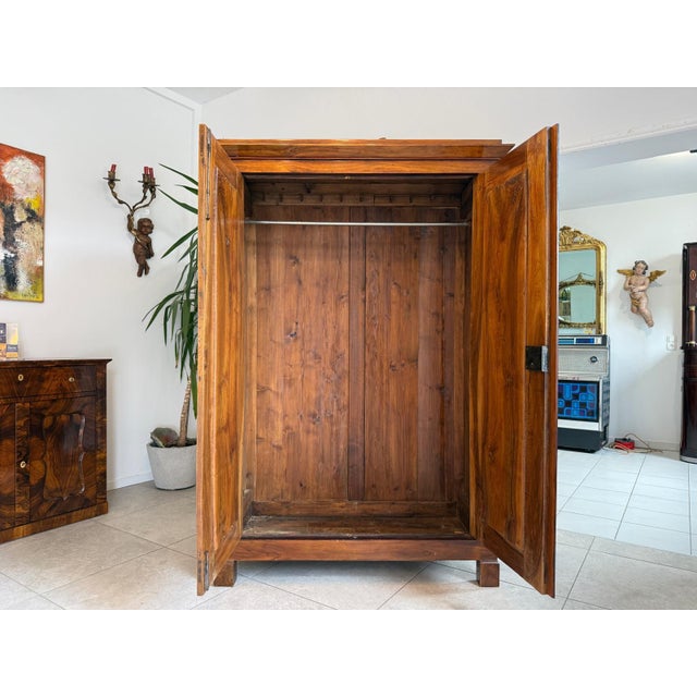 Brown Original Biedermeier Wardrobe in Walnut Veneer with Clothes Rail For Sale - Image 8 of 10