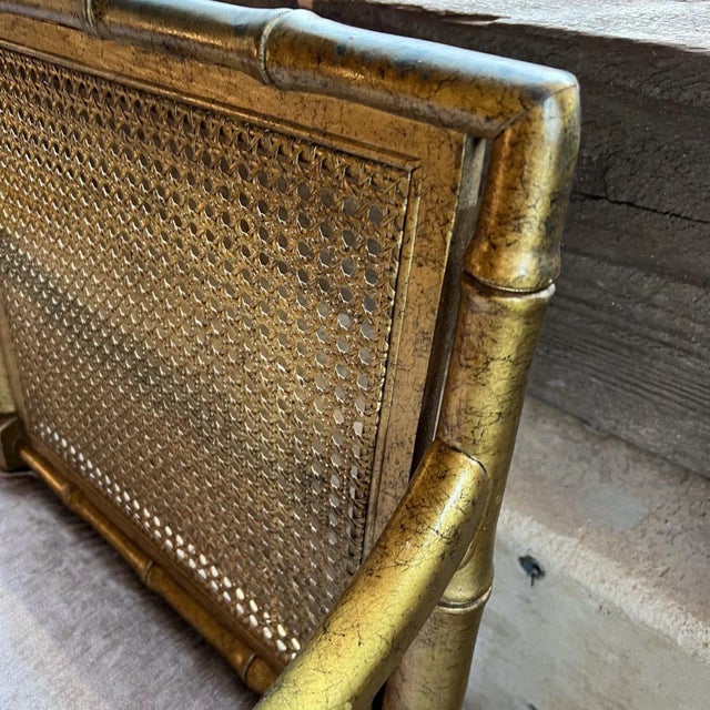 1960s Elegant Faux Bamboo Gold Leaf Cane Armchairs For Sale In San Diego - Image 6 of 12