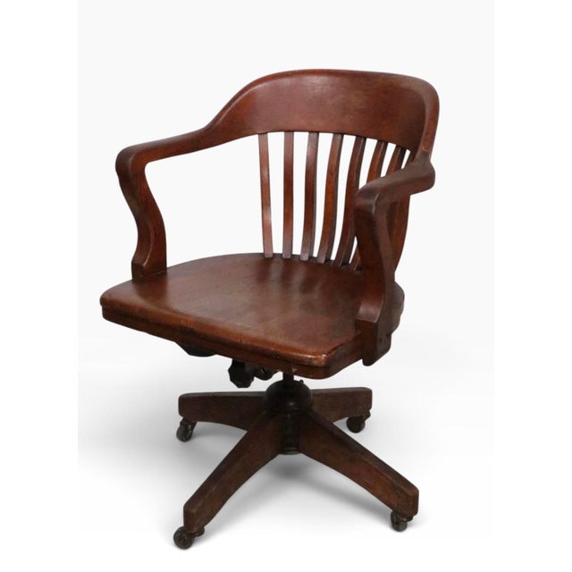 Early 20th Century Antique Bank of England Jury Style Swivel Tilt Desk Chair For Sale - Image 5 of 16
