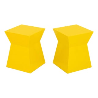 Modern Yellow Geometric Design End Tables, Pair For Sale
