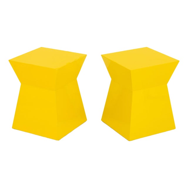 Modern Yellow Geometric Design End Tables, Pair For Sale