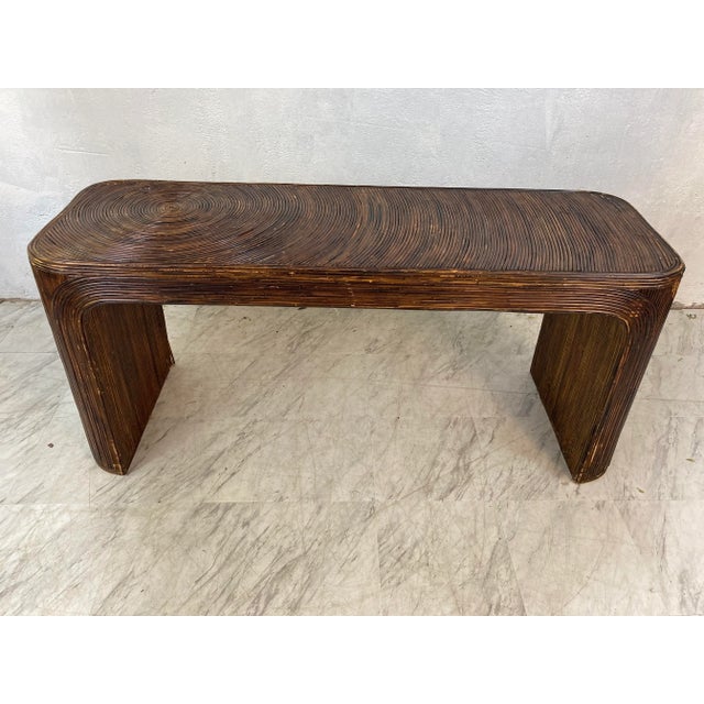 Burnt Umber In the Manner of Gabriella Crespi, Pencil Rattan Console For Sale - Image 8 of 8