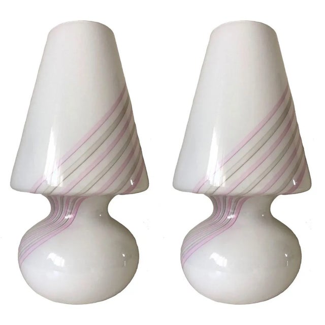 Italian White & Pink Murano Table Lamps, 1980s, Set of 2 For Sale - Image 10 of 10