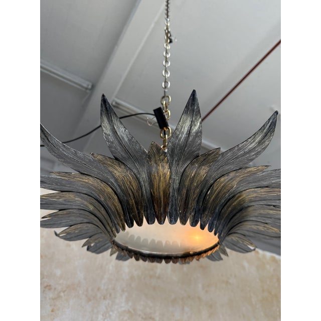 1950s Spanish 1950s Sunburst Leaf Ceiling Fixture With Frosted Glass For Sale - Image 5 of 14