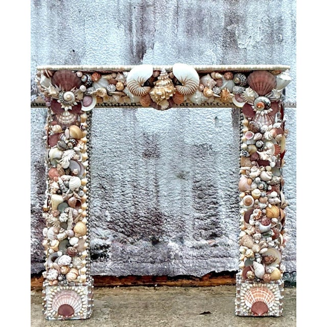 Early 21st Century Vintage Boho Shell Encrusted Fireplace Surround For Sale - Image 5 of 5