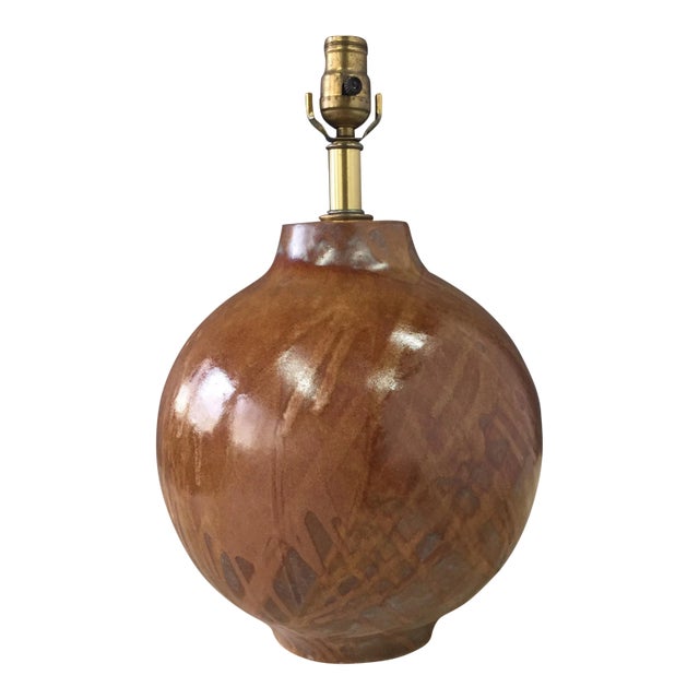 1950s Design Technics Large Bulb Shaped Splatter Glazed Ceramic Table Lamp For Sale