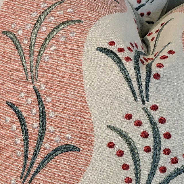 Nina Campbell Sidney Stripe Pillows in Coral/Teal/Pink- Pair For Sale In Greensboro - Image 6 of 6