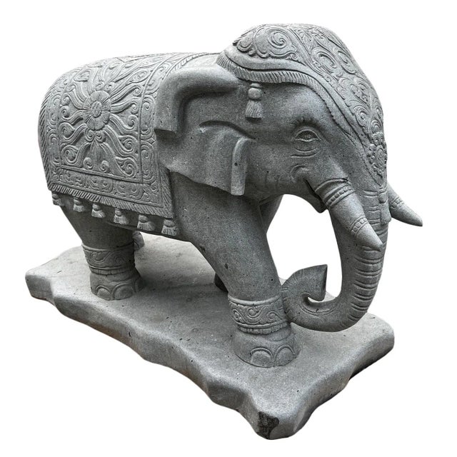 Stone Pair of Vintage Stone Carved Elephant Statues For Sale - Image 7 of 12