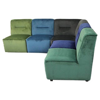 Velvet Module Sofa, 1970s, Set of 5 For Sale