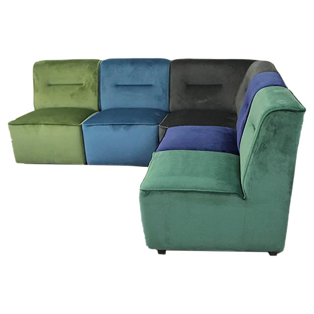 Velvet Module Sofa, 1970s, Set of 5 For Sale