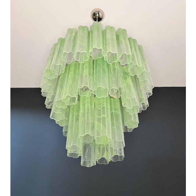 Glass Large Three-Tier Murano Glass Tube Chandelier in Green Albaster, 1990s For Sale - Image 7 of 14