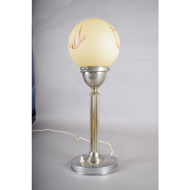 Vintage Art Deco Machine Age Table Lamp with Frosted Glass Globe, 1920s For Sale - Image 4 of 16