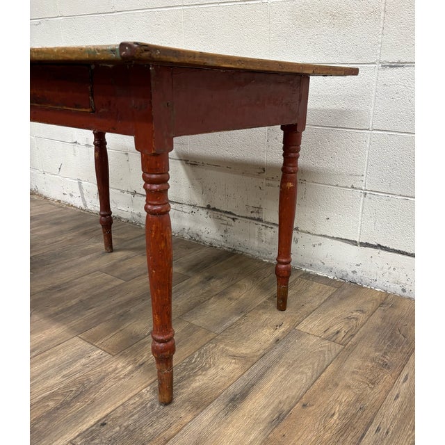 Wood Antique Primitive Wooden Farmhouse Table For Sale - Image 7 of 11