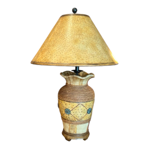 Vintage Maitland-Smith Hollywood Regency Table Lamp With Faux Ostrich Drum Shade