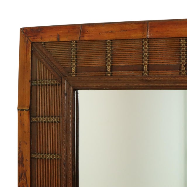 1960s Vintage Square Bamboo and Rattan Mirror, 1960s For Sale - Image 5 of 16