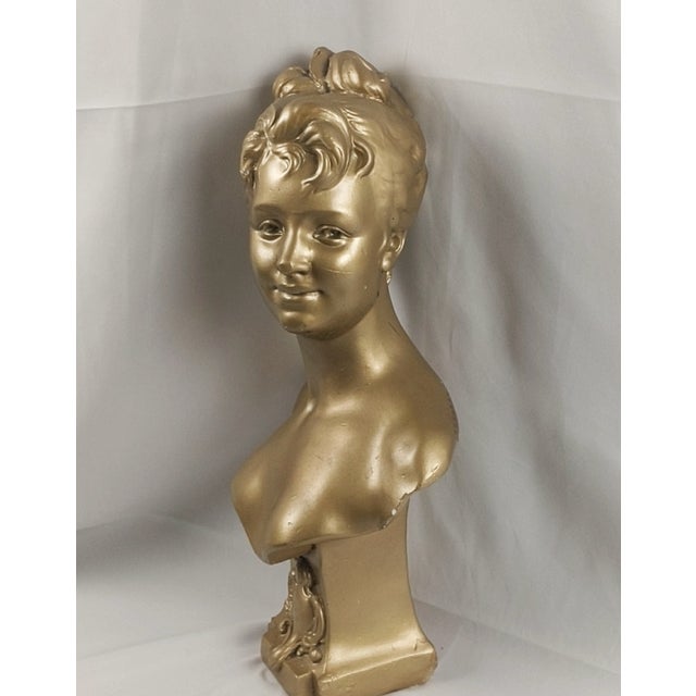 Vintage Gilt Composition Bust "Lys" After Emile Pinedo, French Art Nouveau Revival Sculpture For Sale - Image 14 of 18