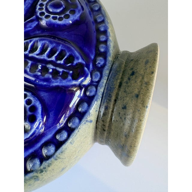 Mid-Century Modern German Cobalt Blue Relief Ceramic Vase by Jasba, 1960s For Sale - Image 9 of 13
