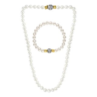 286 Akoya Pearls Strand Necklace and Bracelet Set 18 Karat Gold/ Diamond Clasp For Sale