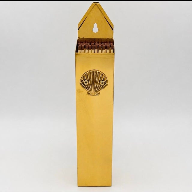 Mid-Century Modern Vintage Brass Wall Mounted Match Stick Holder With Scallop Shell For Sale - Image 3 of 9