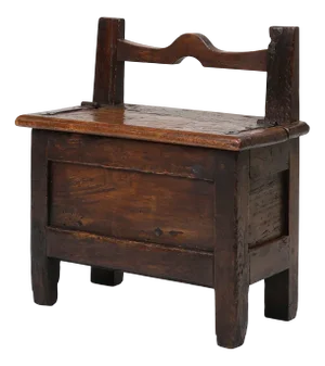 Antique French Wooden Stool with Storage
