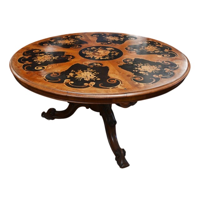 Victorian Centre Table in Marquetry Inlay Floral, 1860s For Sale