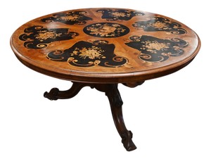 Victorian Centre Table in Marquetry Inlay Floral, 1860s
