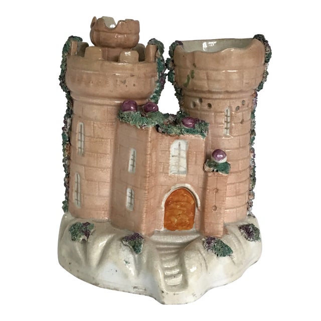 Sized Peach Colored Staffordshire Castle Cottage Pastille Burner Spill Vase For Sale
