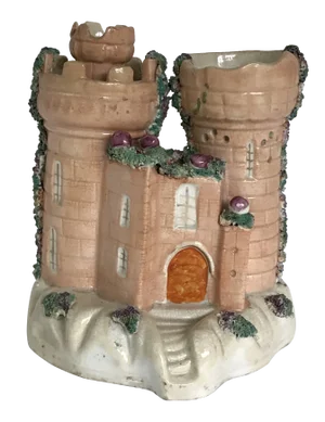 Sized Peach Colored Staffordshire Castle Cottage Pastille Burner Spill Vase