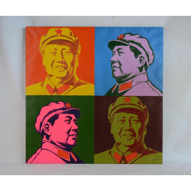 Andy Warhol Style Pop Art Mao Zedong Oil on Canvas For Sale In New York - Image 6 of 8