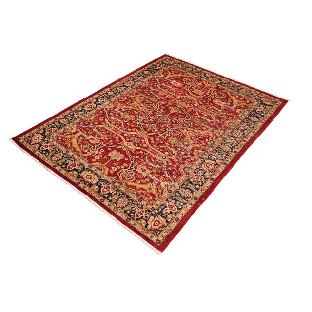 Transitional Classic Ziegler Red Blue Hand-Knotted Wool Rug - 6'0'' X 8'11'' For Sale - Image 3 of 8