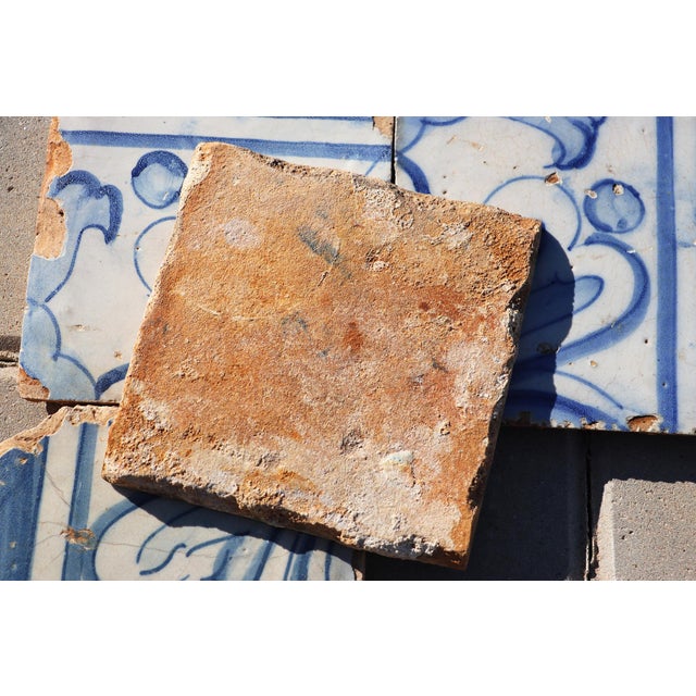 18th Century Portuguese Set of Four Tiles Blue & White Floral Geometric Panel Antique Hand Painted For Sale - Image 10 of 10