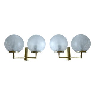 Vintage Space Age Glass and Brass Sconces, Set of 2 For Sale