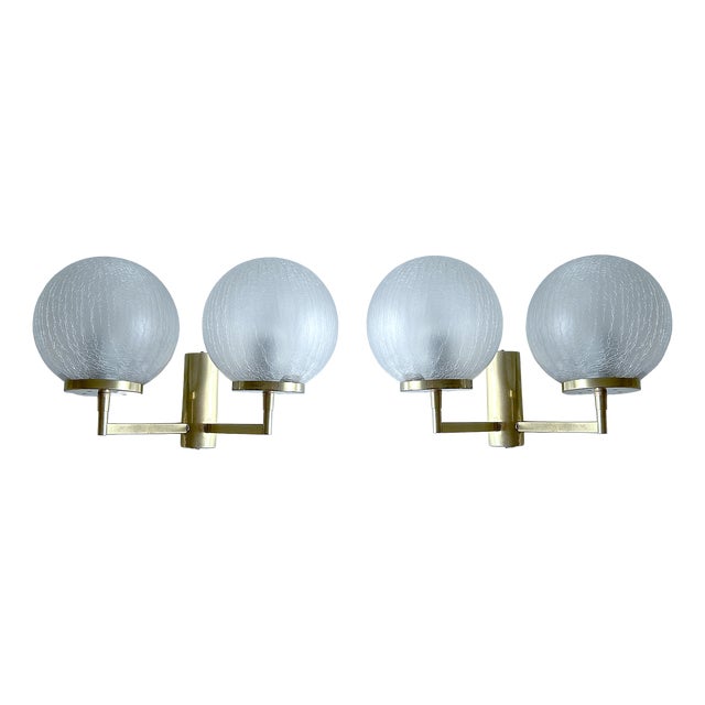Vintage Space Age Glass and Brass Sconces, Set of 2 For Sale